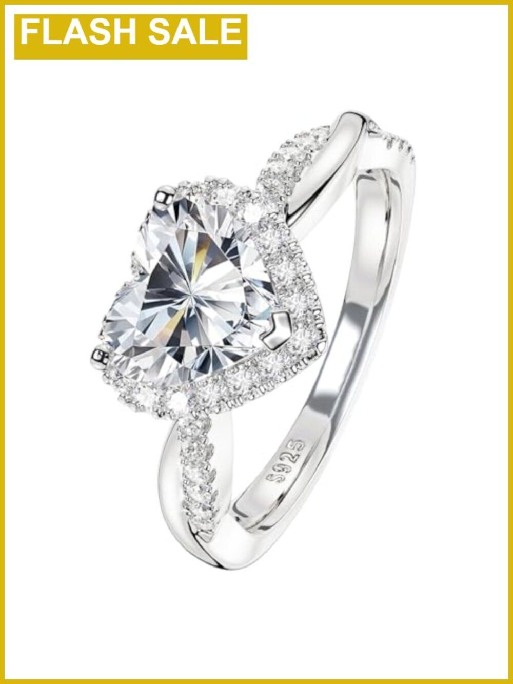 Heart Moissanite Halo Promise Ring 925 Sterling Silver Engagement